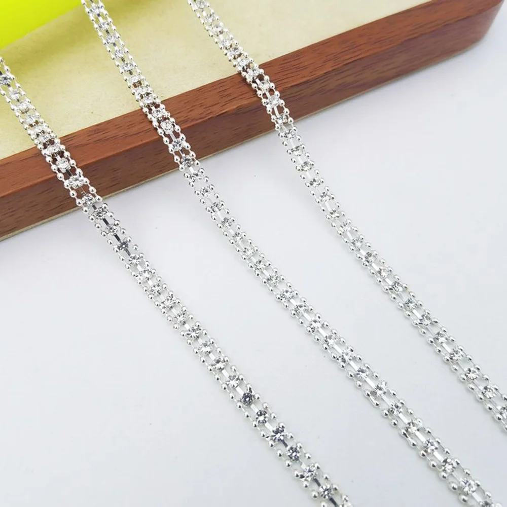 1 Yard/Lot Goldfarbene Strasskette zum Aufnähen, 3 Reihen Kristalle und Steine, Glasperlen, Körbchenkette, Klebe-Strass für Kleidung – Detail 4