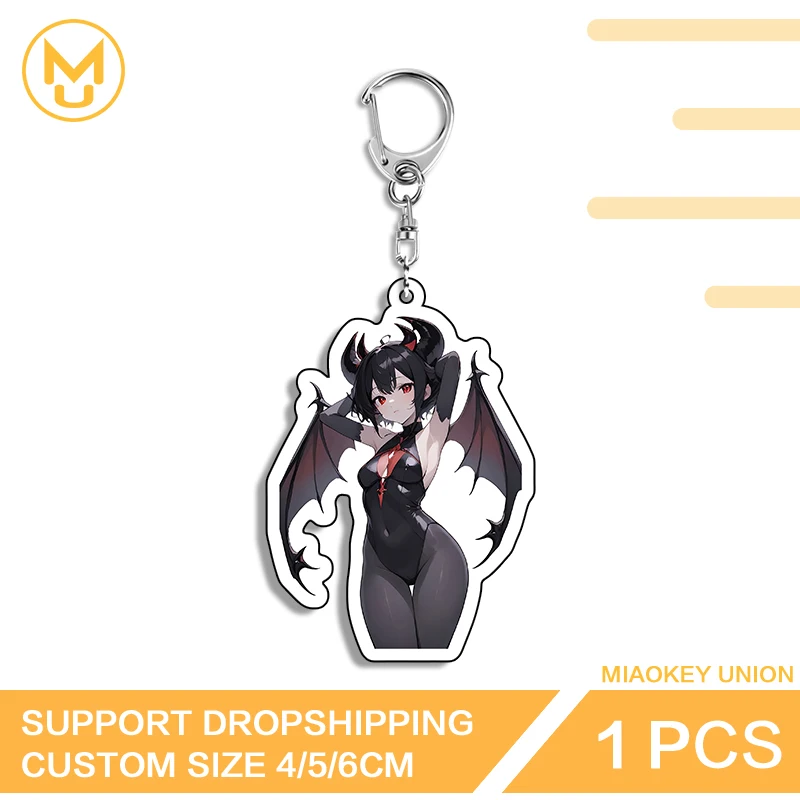Eye Catching Demon Girl Interesting Standing Posture Double Sided Keyring Transparent Sunscreen Anime Jewelry Accessories Gifts