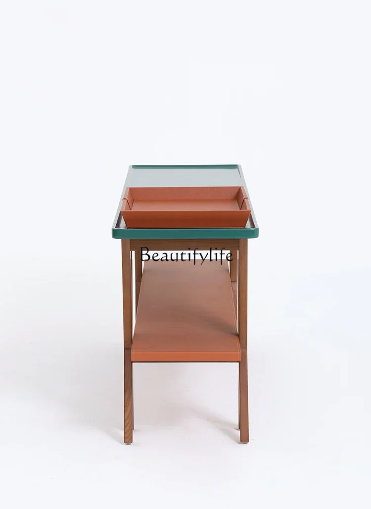 N Color Matching Double-Layer Ash Wood Side Table Storage Console Tables