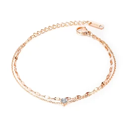 Double-Layer Women's Bracelet Cubic Zirconia Adjustable Chain Link Rose Gold Silver Color for Anniversary Party Sister Jewelry