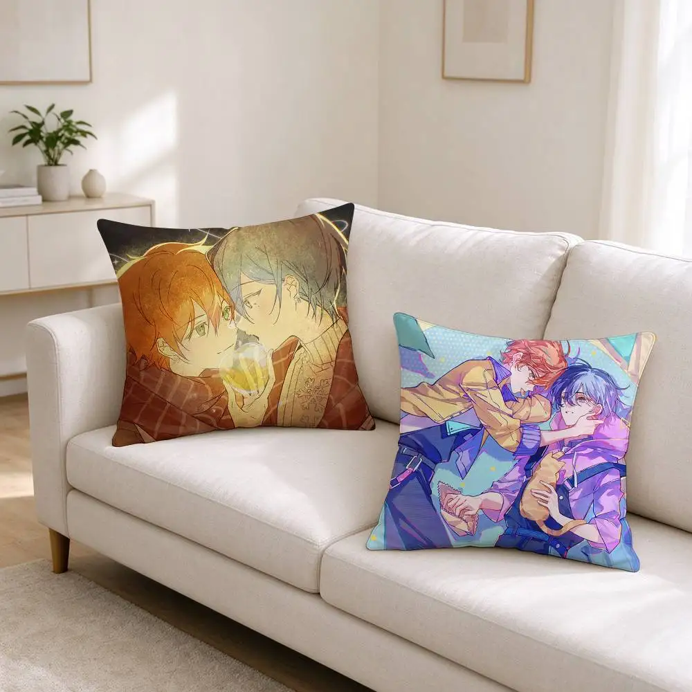 A-Akitoya Project SEKAI Game  Square Double-Sided printed Pillow Case Bedroom Bedside Pillow Sofa Cushion Cover