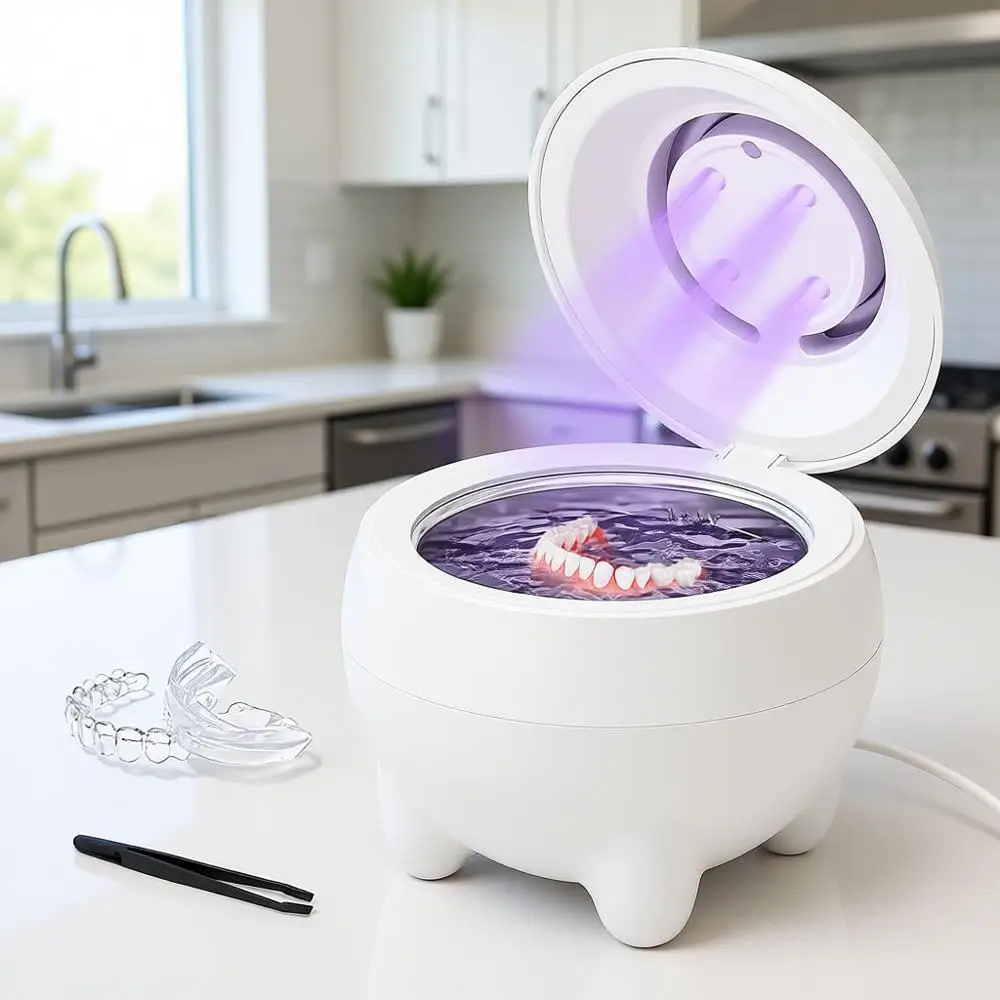 

45kHz Dental Cleaner with UV Light for Dentures, Mouth Guards, Retainers & Toothbrushes - 180ML Capacity, Safe Deep Cleaning