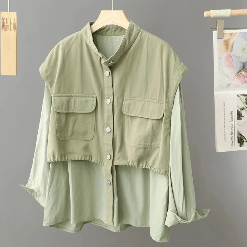

Spring 2025 Long Sve Women's irt plus Size Design Sensation Casual Vintage Pure Cotton Top Quali Faionable irt
