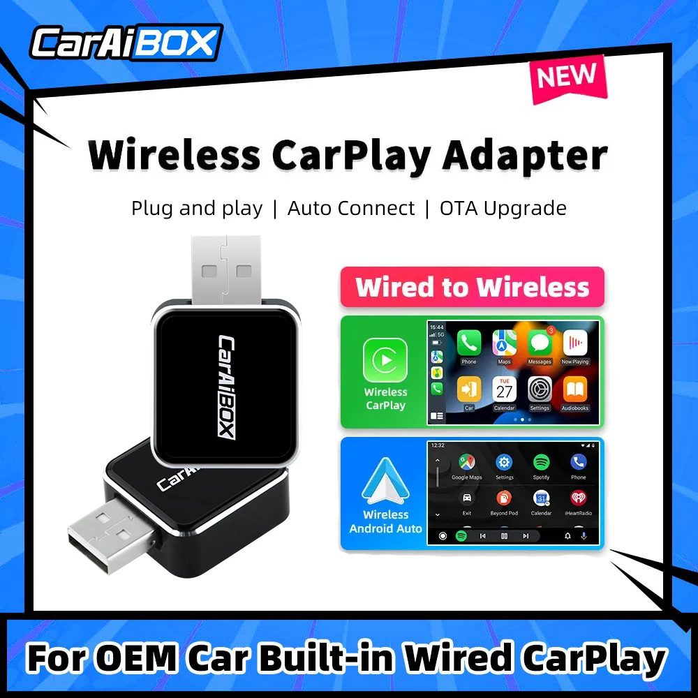 CarAIBOX-Dongle CarPlay sans fil, Android Auto Box pour autoradio avec CarPlay filaire, 2 en 1