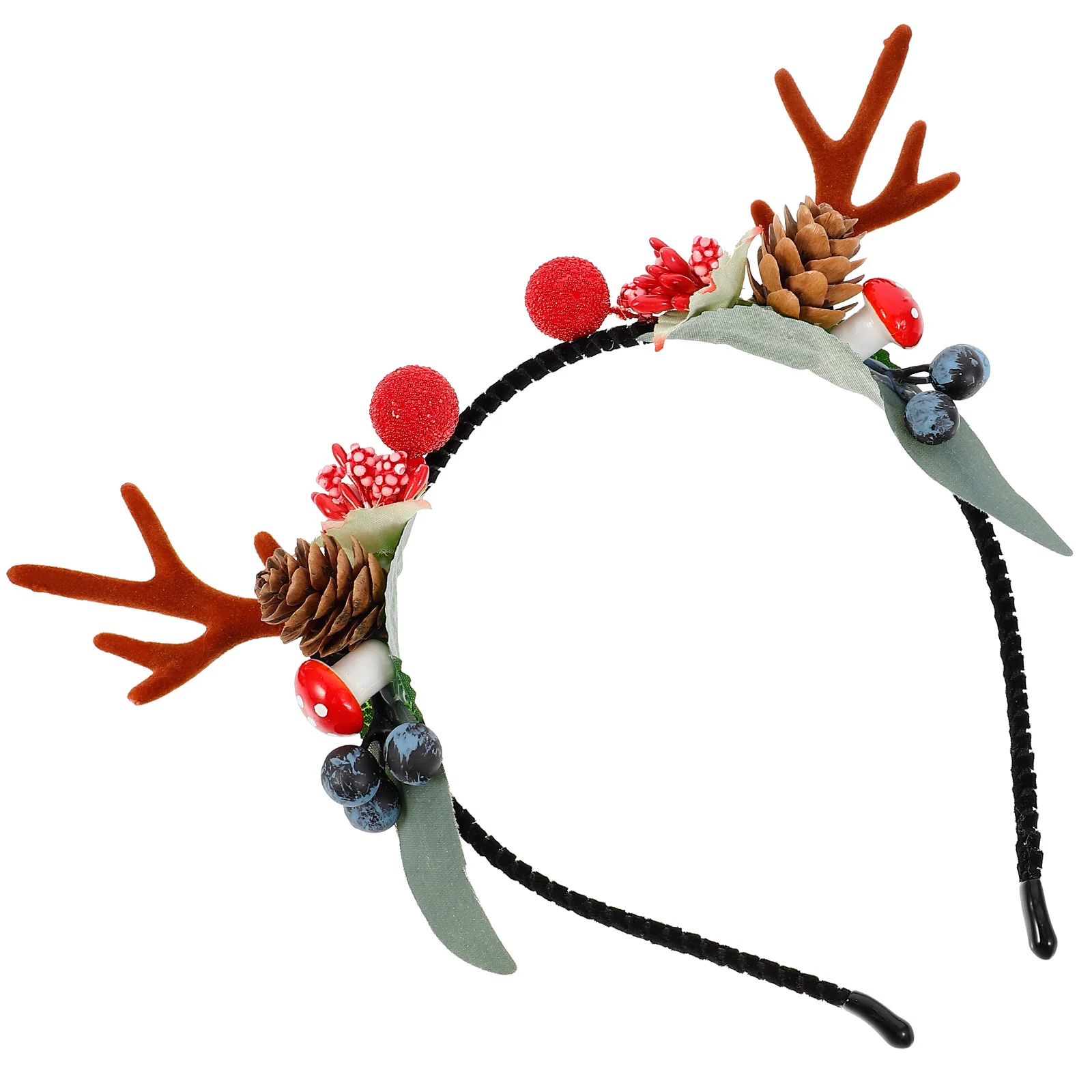 

Christmas Deer Ear Antler Headband Cones Berries Hair Accessory Holiday Party Costume Decoration Headpiece For Kids