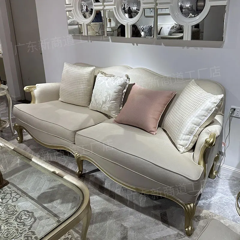 

Sofa French solid wood all solid wood three-person living room luxury sofa combination