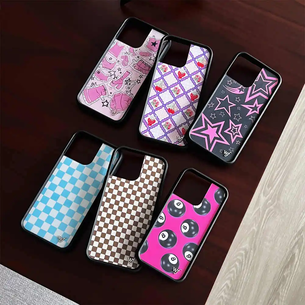 

Wildflower 3D Strawberries Phone Case for iPhone 16 15 14 13 12 Pro Max Plus 16pro 15promax WF Cherry girl Cartoon Cover tartan