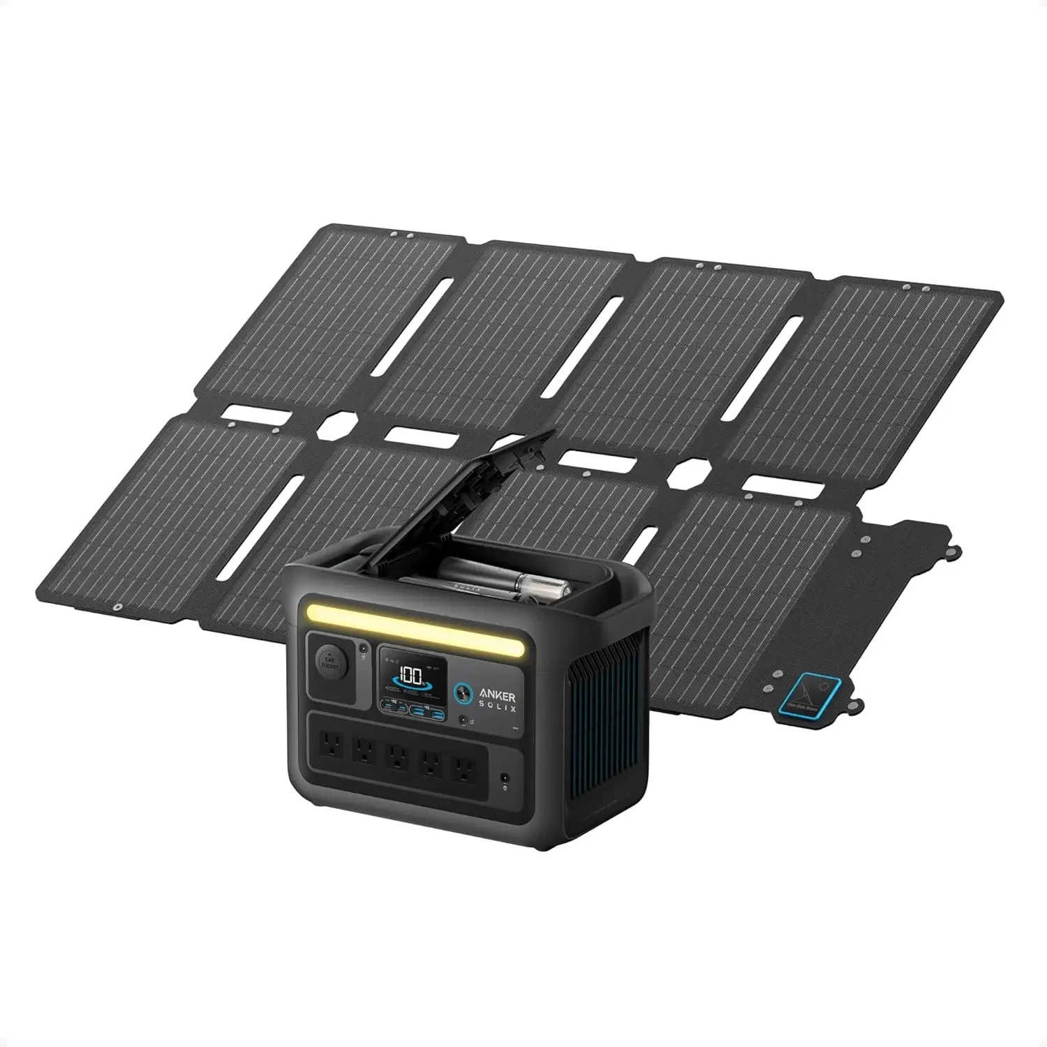 Anker SOLIX C800X Portable Power Station with 100W Solar Panel, 1200W Solar Generator with Camping Lights, 768Wh LiFePO4 Battery for Outdoor Camping, RVs, Road Trip