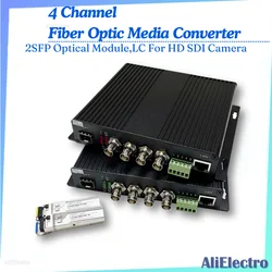 4 Channel Fiber Optic Media Converter,Video Audio Ethernet Over Fiber, With 2SFP Optical Module,LC For HD SDI Camera