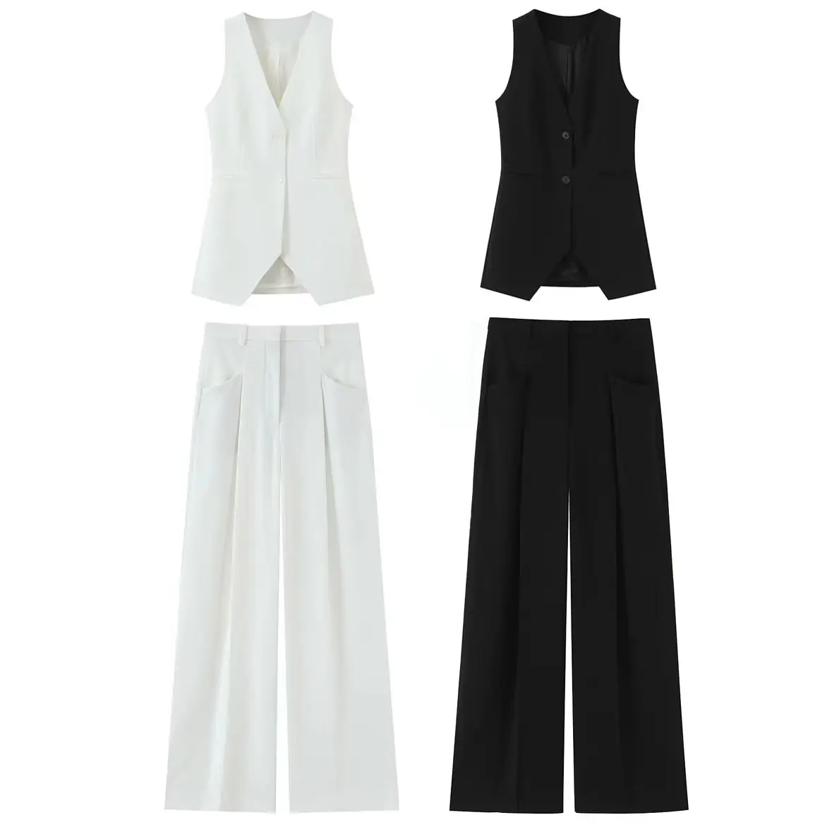 

KONDALA шикарные черные женские элегантные свободные костюмы уличная одежда жилет с v-образным вырезом + широкие длинные брюки на молнии мода 2025 офисные женские комплекты Mujer