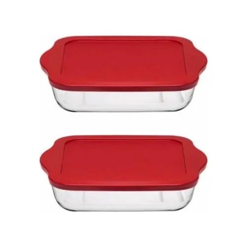 Pasabahce Pyrex Red Cap Vierkante Opbergdoos 2 Stuks