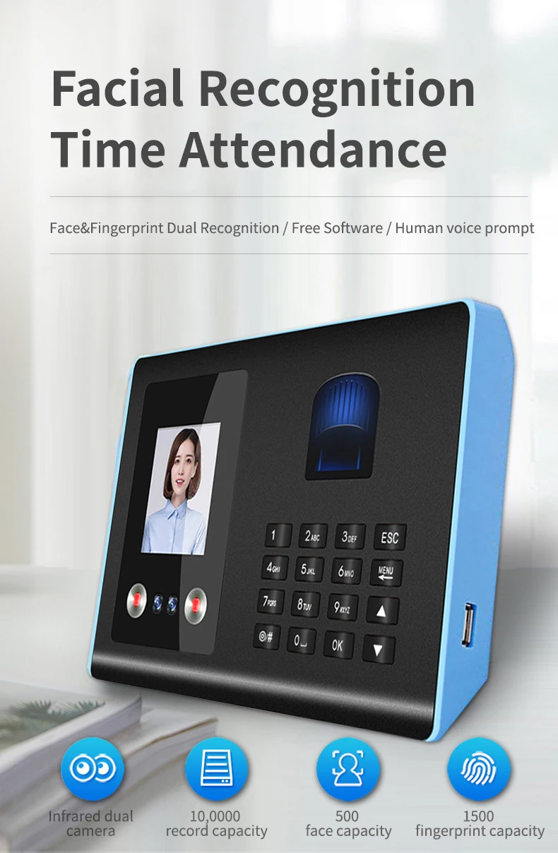Biometric Face & Fingerprint Recognition Time Attendance Device for Enhanced Office Efficiency