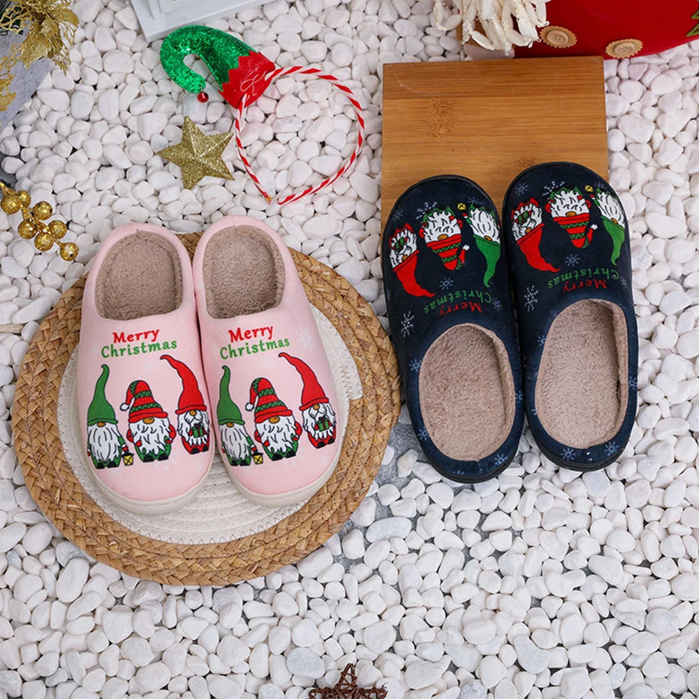 Santa Claus Dwarf Fluffy Fur Slippers Flat Plush Closed Toe Slippers Cartoon Plush Slip-on House Shoes Cute Household Supplies