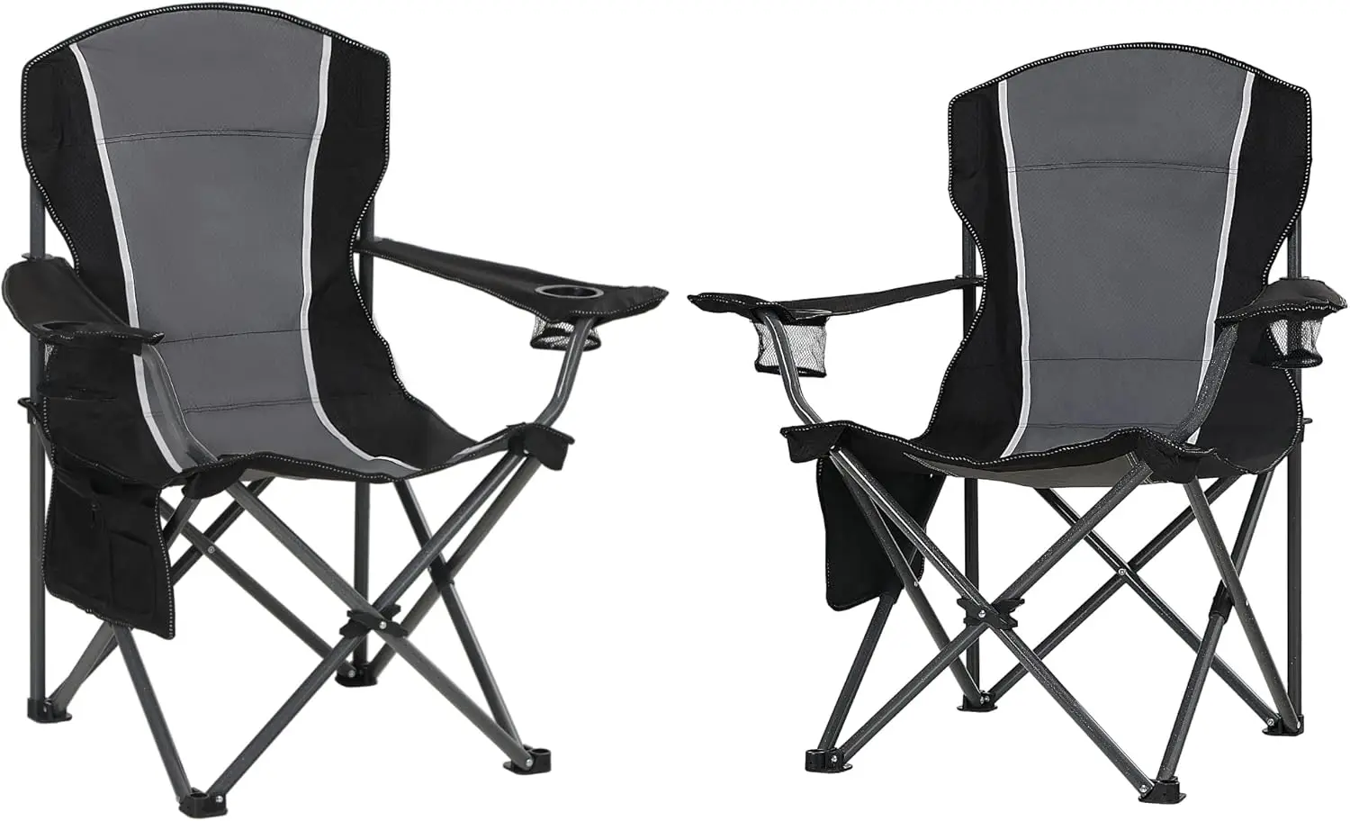 

Oversized Folding Camping Chair, Heavy Duty Outdoor Chair with Armrest & Cup Holder, 2-Pack, Gray-Black, Supports 350 LBS