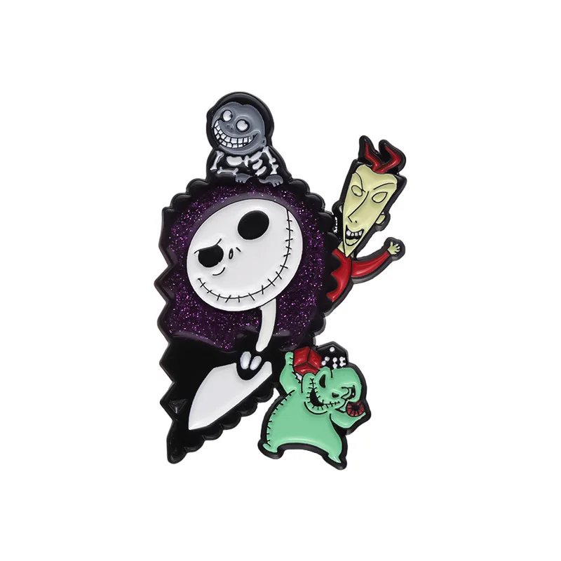 2/1PCS Disney Movie The Nightmare Before Christmas Enamel Pins, Purple Dreamy Jack and Sally, Oogie Boogie Zero Brooches, Badges