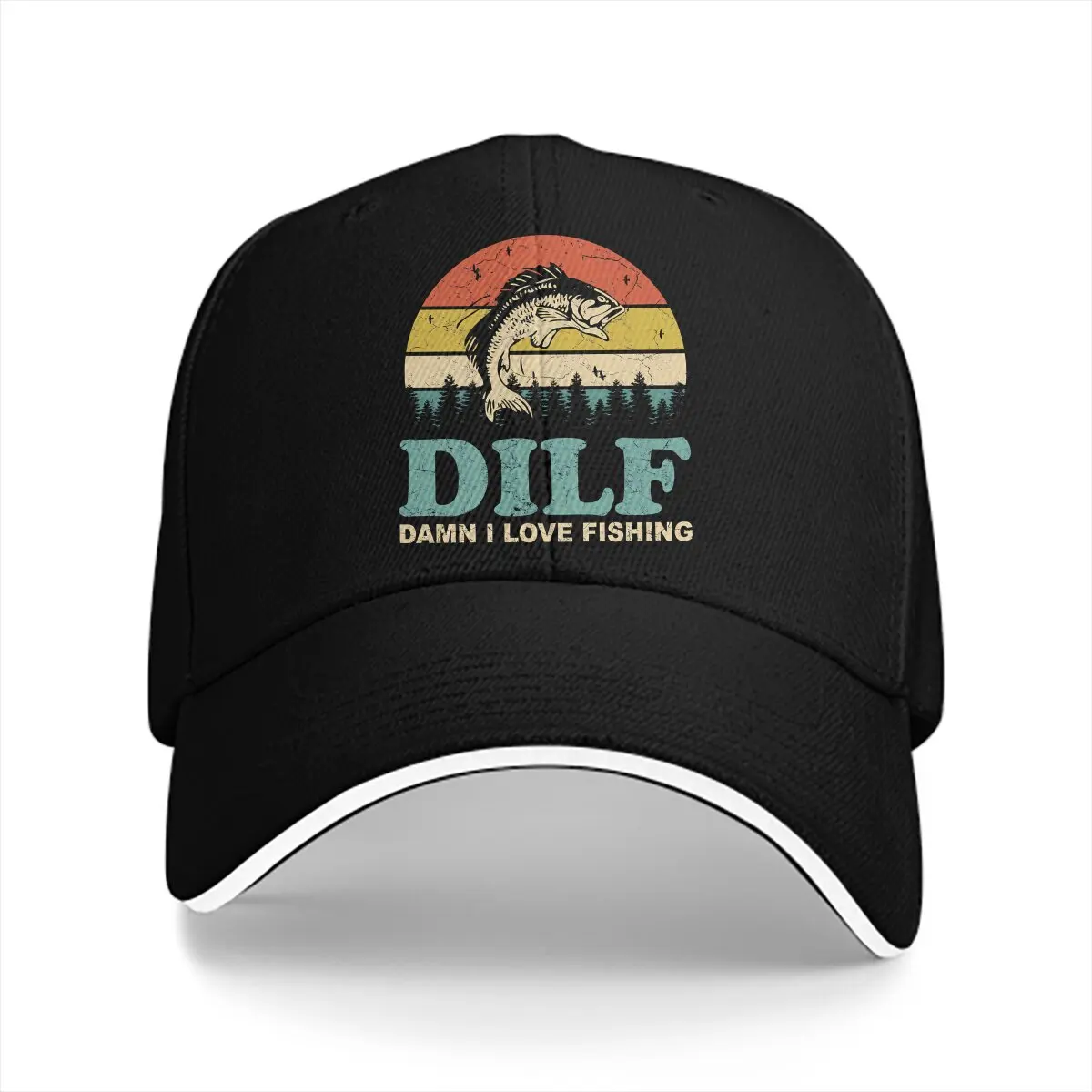 

Washed Men's Baseball Cap DILF Damn I Love Fishing Retro Vintage Sunset Trucker Snapback Caps Dad Hat Fishing Golf Hats