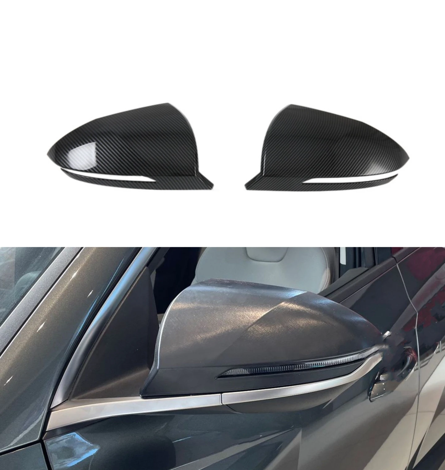 

Rearview Side Mirror Cover For Hyundai Tucson NX4 2021-2023 Car Wing Cap Exterior Door Rear View Case Trim Carbon Fiber Look