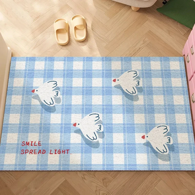 VIKAMA Stylish Blue Plaid Red Apple Bath Rug, Cozy Fluffy Non-slip Mat, Washable Rug For Indoor Household Bathroom Door