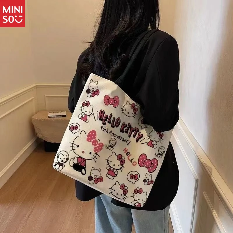 حقيبة قماشية يابانية من Miniso 2025، حقيبة كتف كبيرة سميكة للطلاب #1