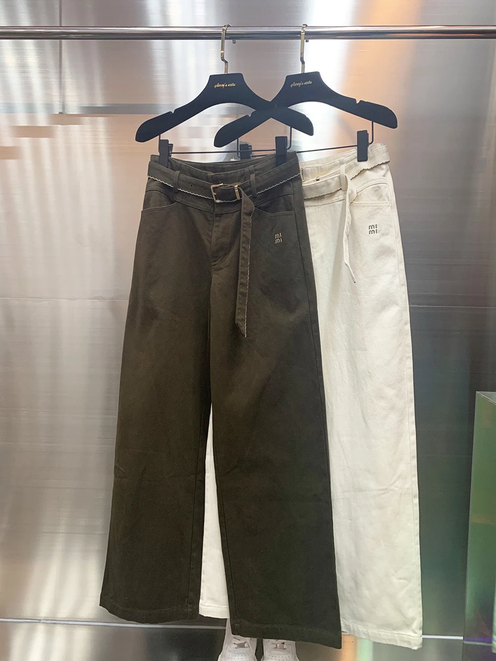 

Ele Casual High Waist Loose Straight Leg Pants Belted Two Colors Slimming Autumn Winter New Arrival Women's Cotton Trousers