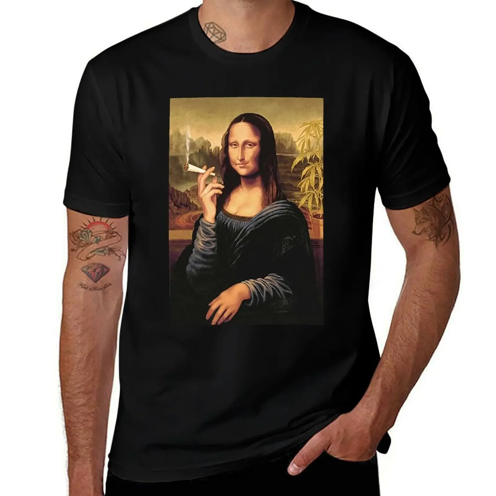 Mona Lisa Smoking a Joint T-Shirt Plus Size Lightweight Top(4XL 5XL 6XL No Shipping)