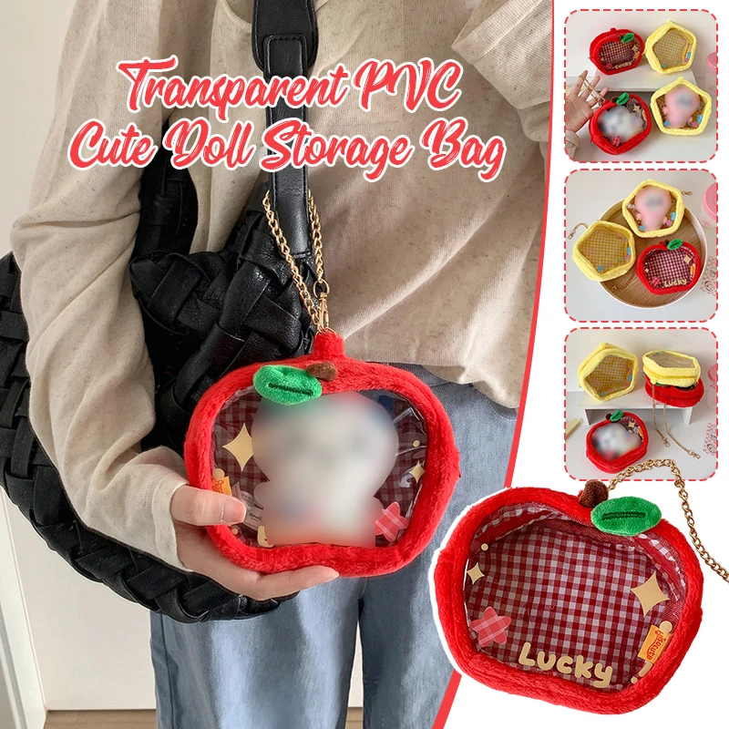

Korean Style Red Apple Charm Bag - Cute Transparent PVC Doll Storage Pouch, Fashion Backpack Accessories for Girls Student Gift