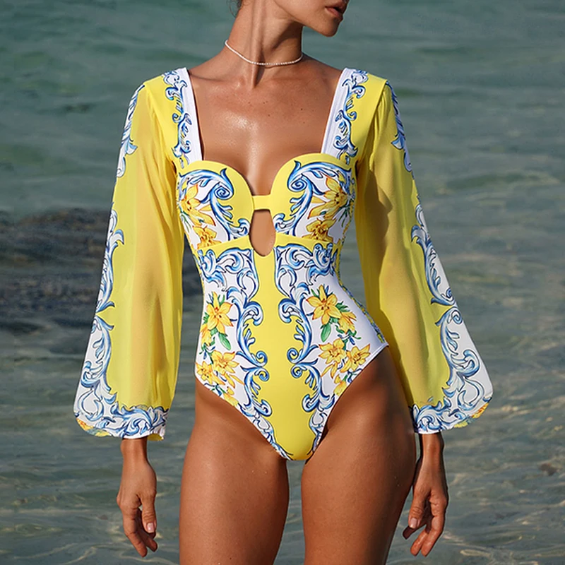 

Women Sexy Long Sleeved Printed Sicily Push Up Women Bikini Set 2025 New Swimwear Slimming Bathing Suit Beach Wear