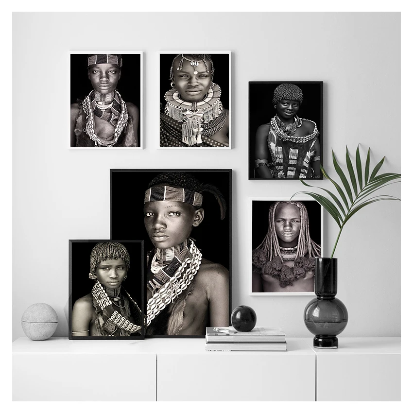 Home Decoration Black And White Living Room Canvas Painting Wall Pictures quadro cuadros African Women Man Wall Art Portrait