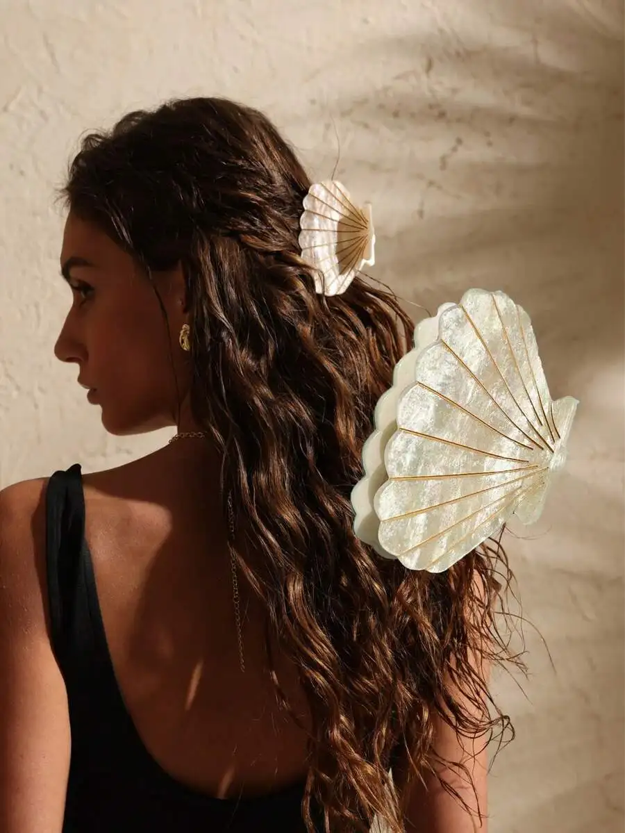 

Jumbo 8cm Seashell Hair Clip Acrylic Beach Claw Non-Slip Grip Mermaid Boho Party Accessory