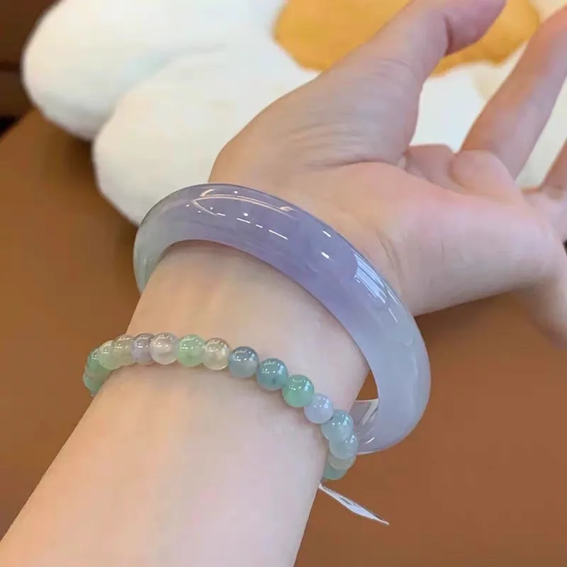 Violet-toned for women, Burmese ice waxy , translucent and delicate purple jadeite bracelet, young style