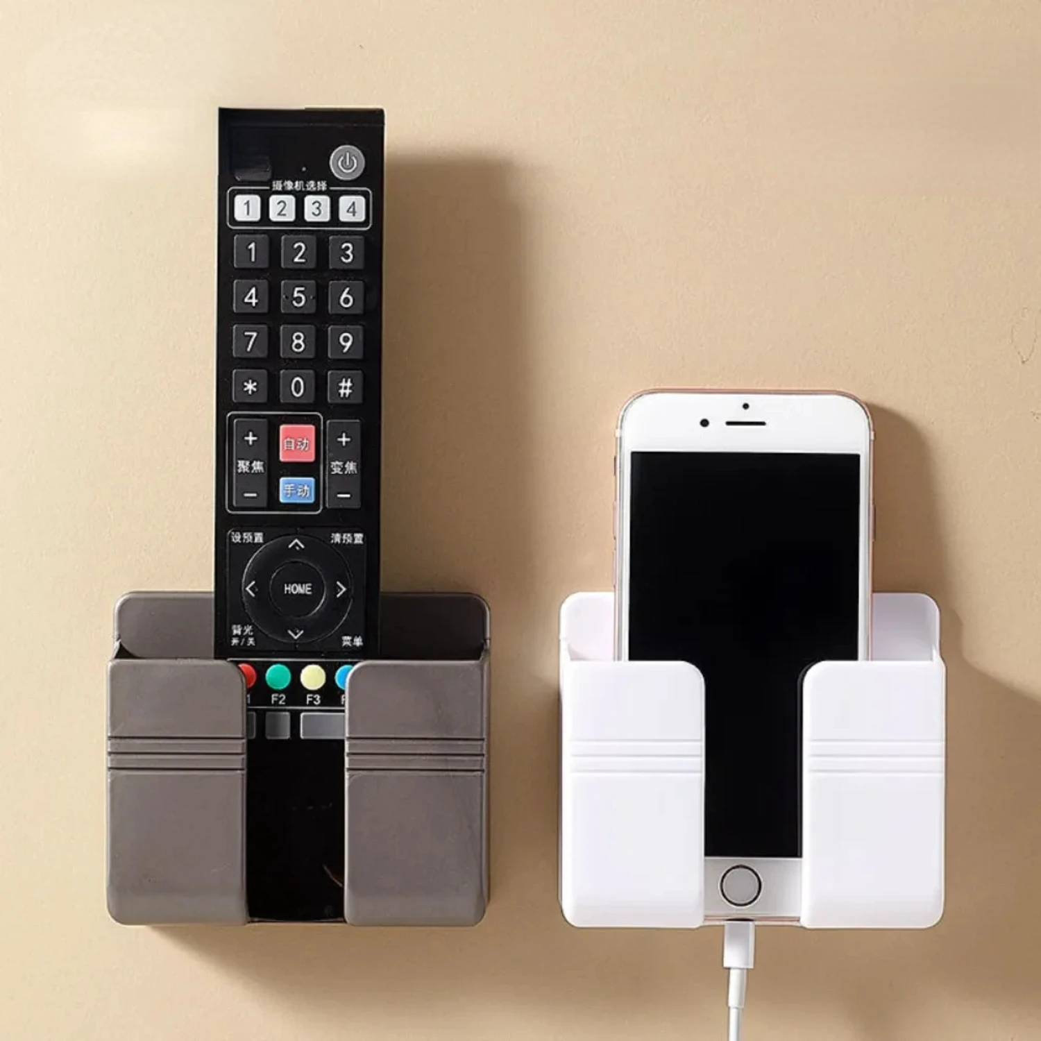 Wall Mount Phone Holder Charging Stand TV Remote Control  Holder Multifunction Organizer Punch Free  Box Bracket