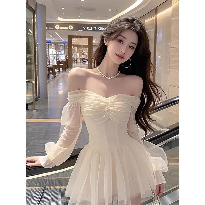Lantern Sleeve White Dresses Women Korean Fashion Sexy Dress 2025 Spring New Elegant New Neck Off Shoulder Vestidoss dddw2s