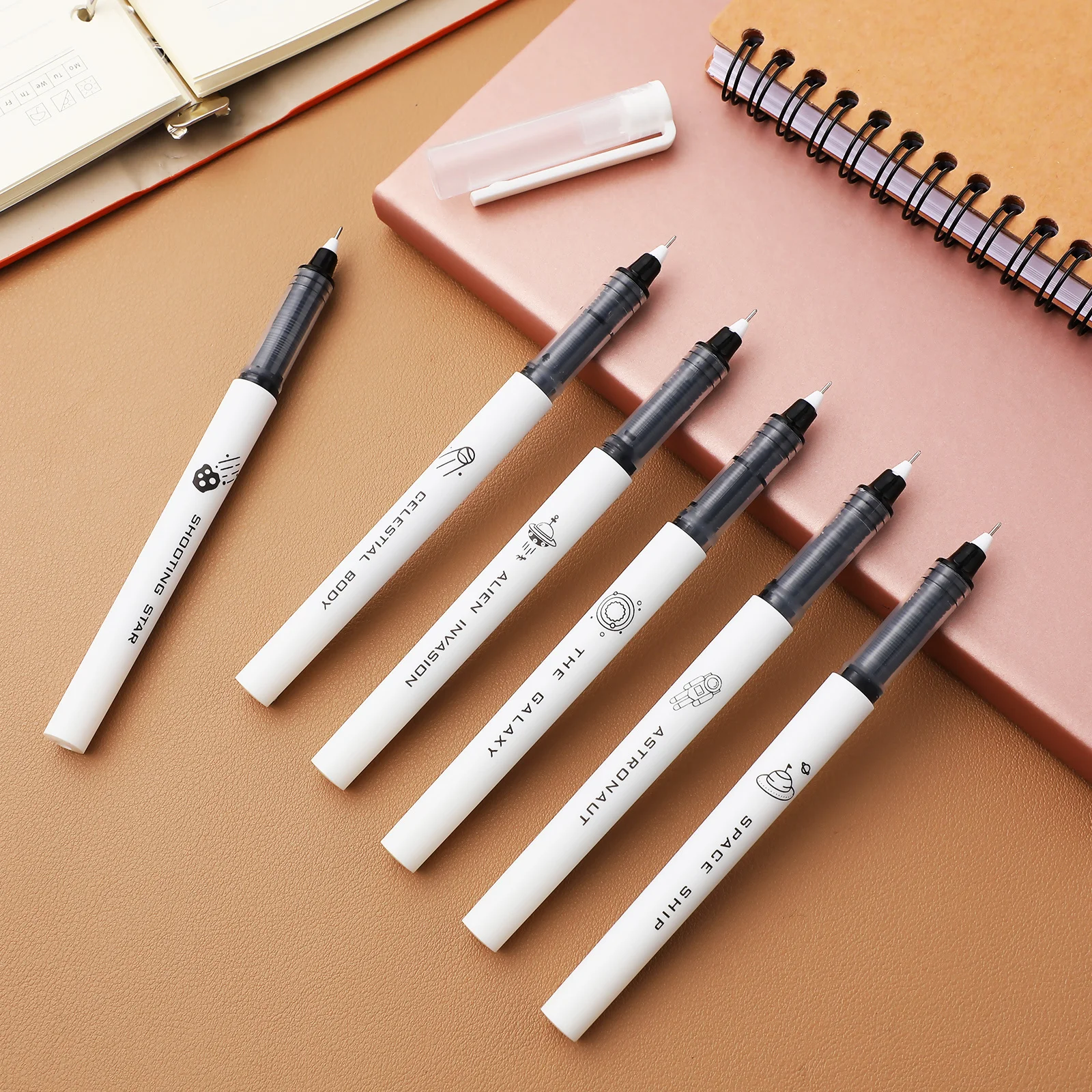 

6Pcs Black Ink Roller Ball Pens 0.5mm Fine Nib Quick Dry Technology Universe Pattern Pens for Office and Study