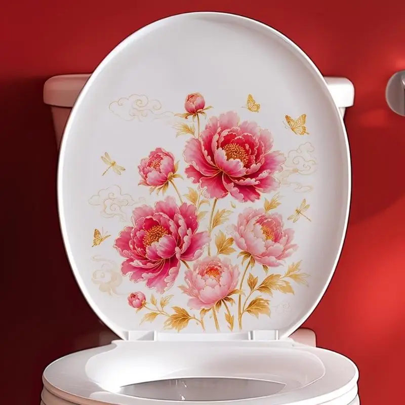Modern Flower Toilet Lid Decal Floral Pattern Sticker Waterproof Removable Self Adhesive for DIY Bathroom Home Decor