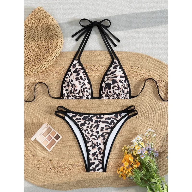 Maillot de bain deux pièces imprimé léopard, sexy, bikini, culotte tanga, ensemble deux pièces, style brésilien, pour femmes, vêtements de plage, 2025