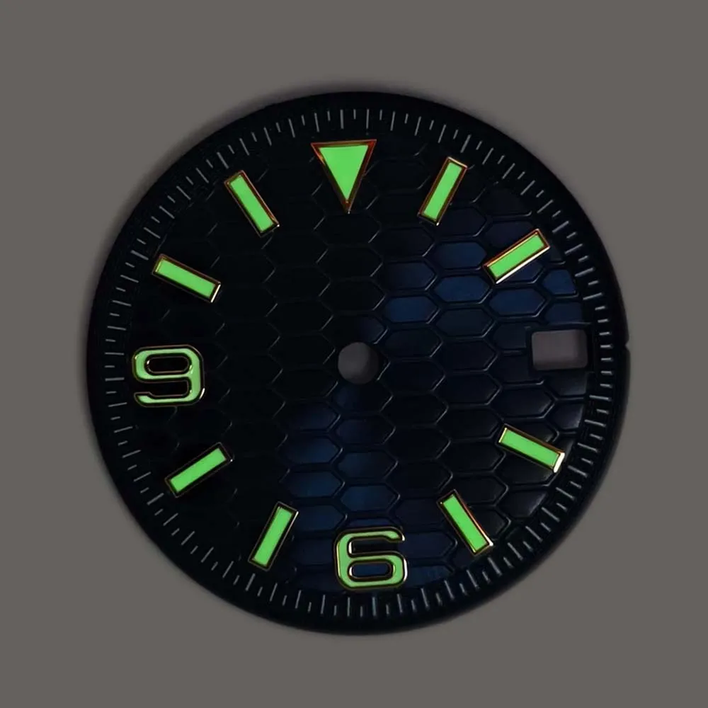 Green Luminous Watch Dial 28.5MM for NH35/36/7S Movement Watch Sunburst Dial Geometric Pattern Gold Stud Face Accessories