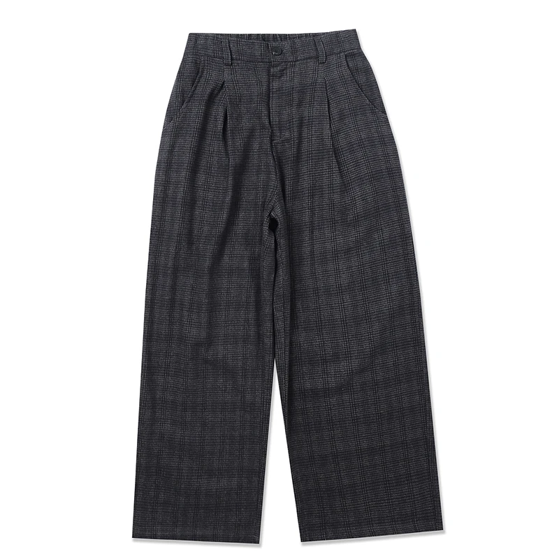 PFNW Menswear Vintage Woolen Plaid Casual Long Pants For Men Korean Trendy Loose Fit Wide Leg Pants Autumn Winter New 12C1561