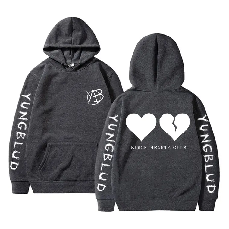 Singer Yungblud Black Hearts Club Print Pullover Men Women Rock Vintage Oversized Hoodie Male Fashion Fleece Cotton Sweatshirt