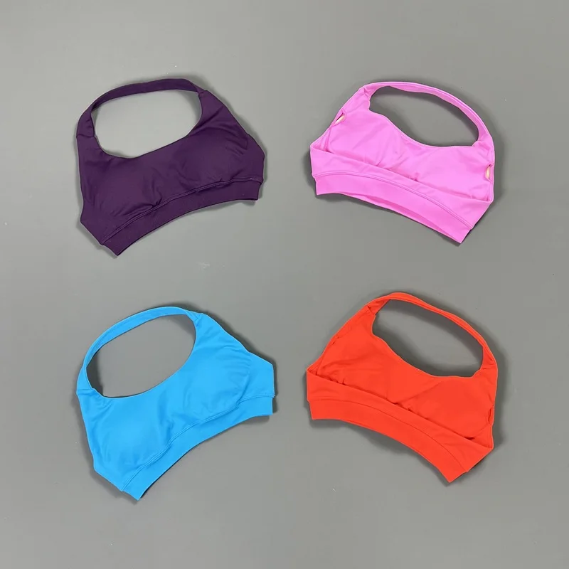 Sexy Sports Bra Women Halter Open Back Yoga Tank Removable Pads Seamless Gym Fitness Underwear Daily Running Workout Top