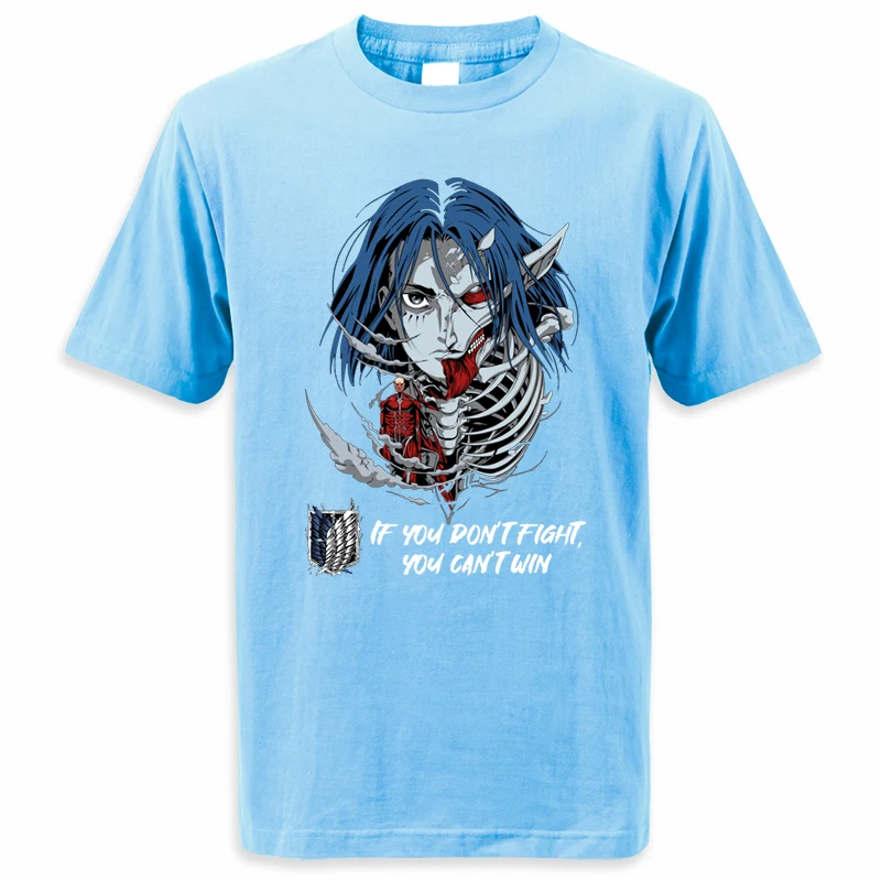 Anime Attack On Titan T-shirt 100%Cotton Print Eren Jaeger Graphic Street Tshirt Summer Casual Breathable Men T-shirt Tees Tops