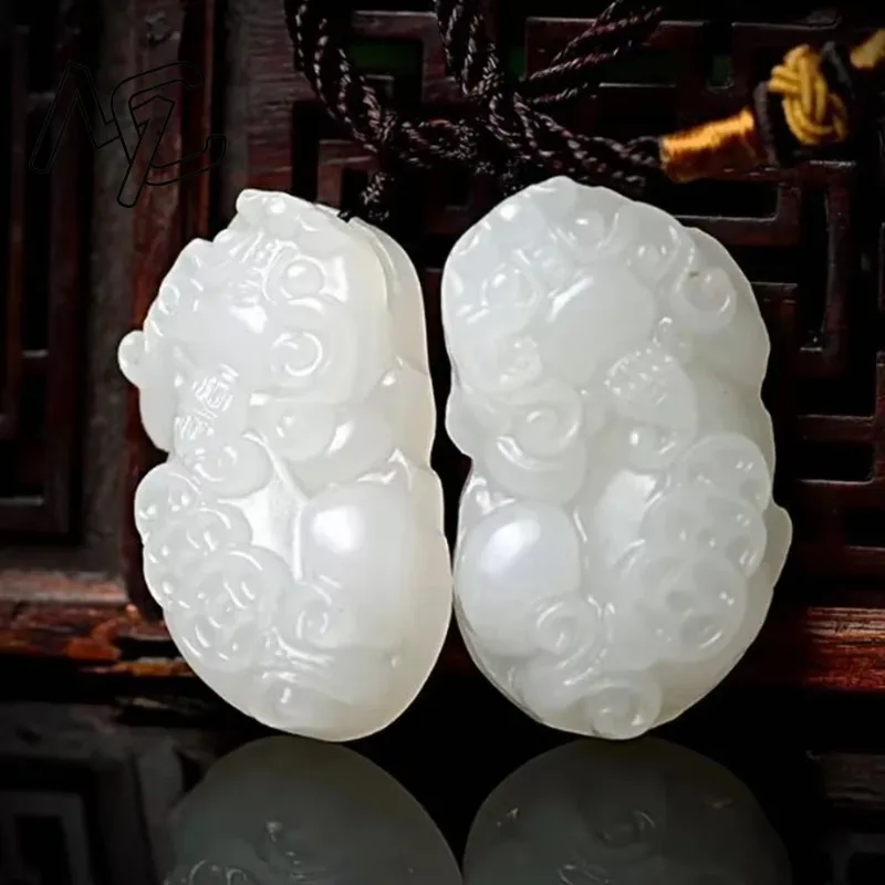 

1 Pair Natural Unicorn Animal Pendant Necklace White Jade Pixiu Chains Fashion Vintage Chain Necklaces Couple Gifts Jewelry