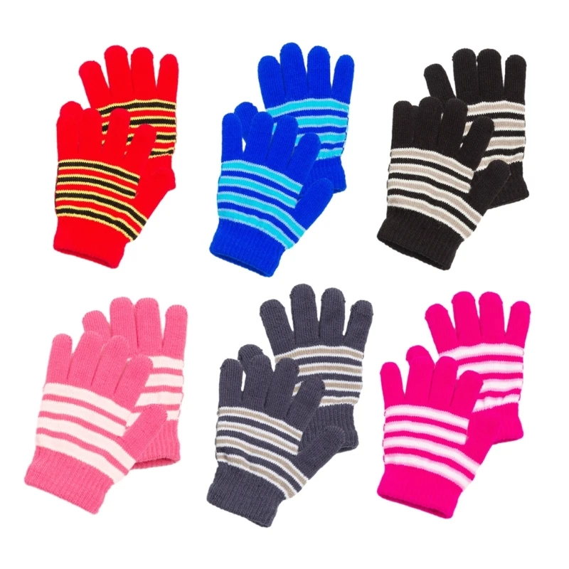 

Winter Sports Gloves Windproof Children Full Finger Gloves Thicken Outdoor Cycling Skiing Gloves Warm Striped Pattern