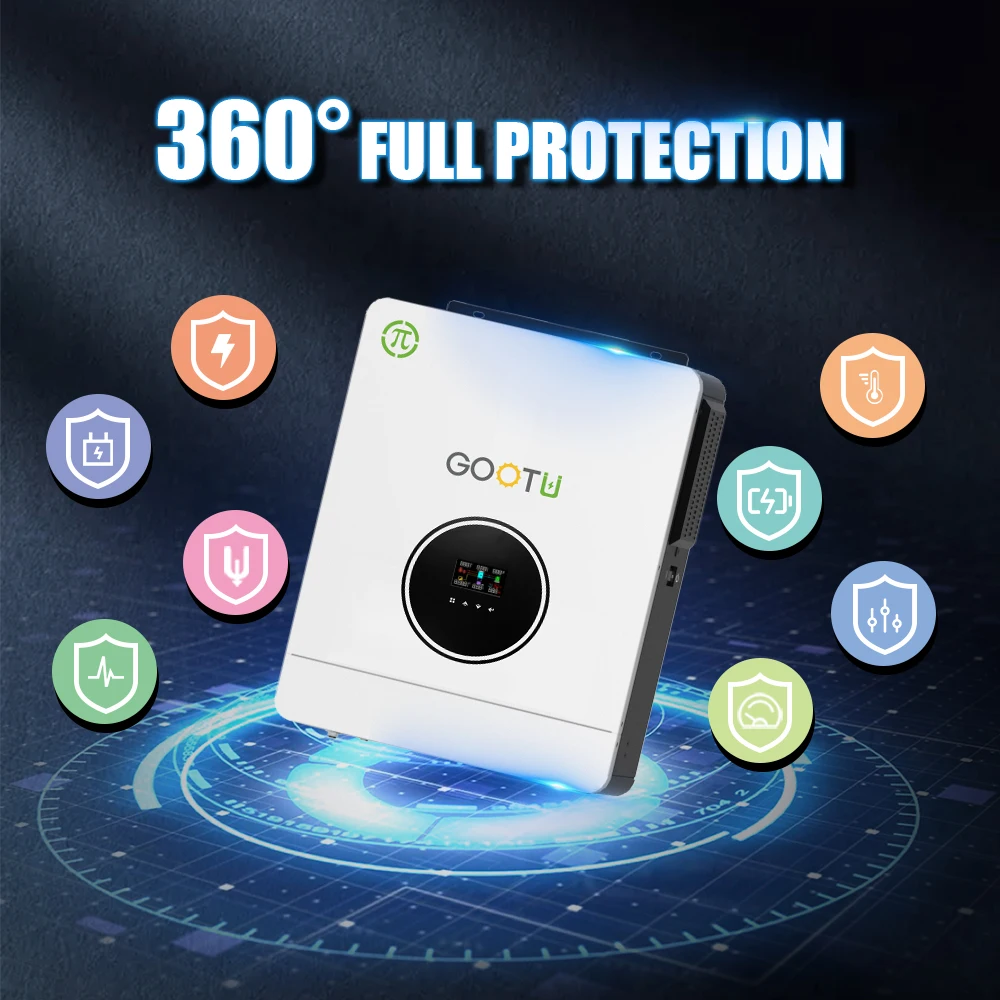 GOOTU 6.2KW/10.2KW Hybrid Solar Inverter Dual Output 24V/48V MPPT 160A Pure Sine Wave On/Off Grid for Home Power Supply