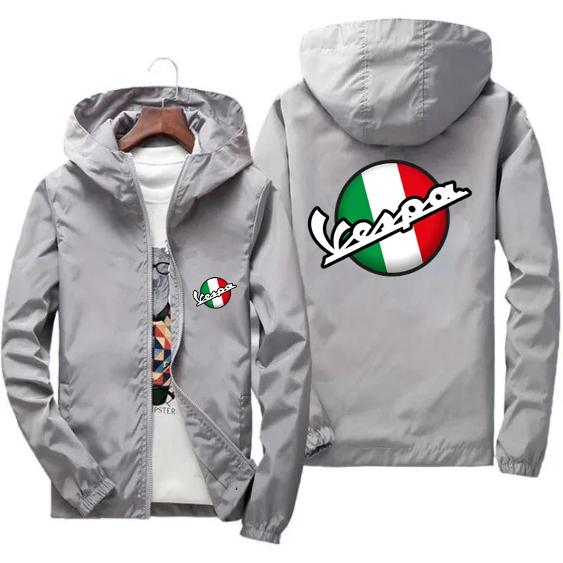 2024 Fashion Trend Mens Vespa Italy Flag Motorcycle Sportswear Hooded Bomber Zipper Thin Windbreaker Cycling Coat Jacket Plus