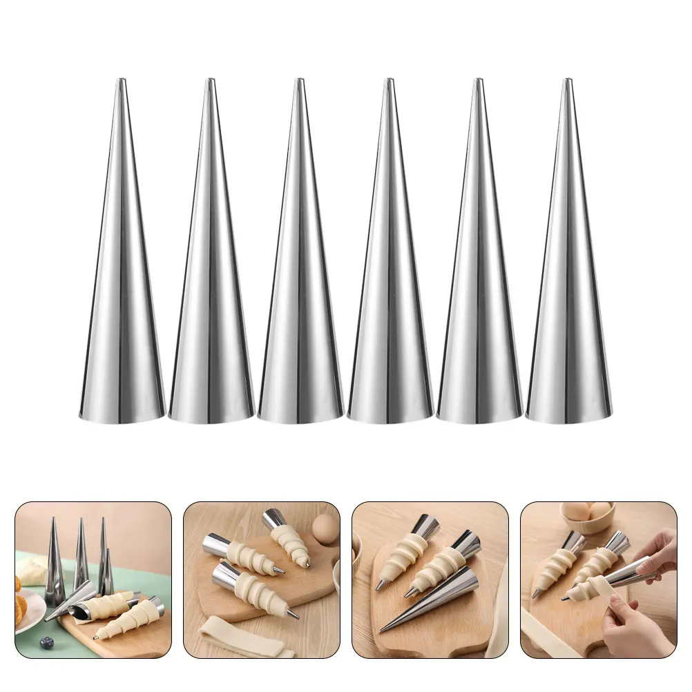 

6pcs Stainless Steel Cream Horn Mold Cone Shaped Croissant Baking Tool Bread Making Mold For Pastry Desserts Baking Supplies