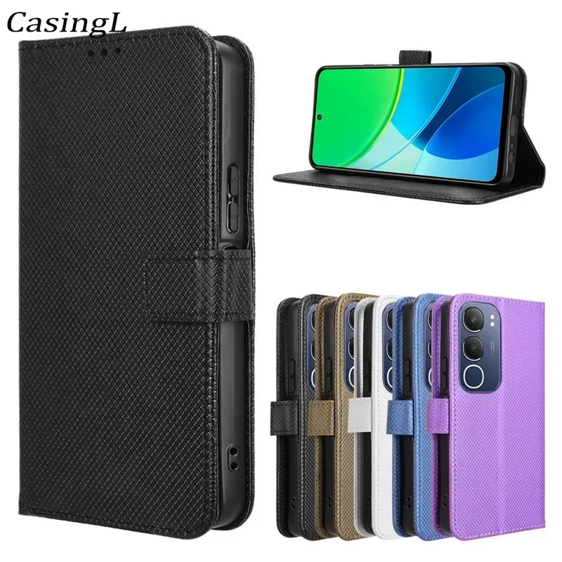 For VIVO Y19S Y28 Y03 Y03T Flip Wallet Case Diamond Grains Leather Magnetic Bracket Cover For VIVO Y28 Y03 Y03T T y 19 28 Casing