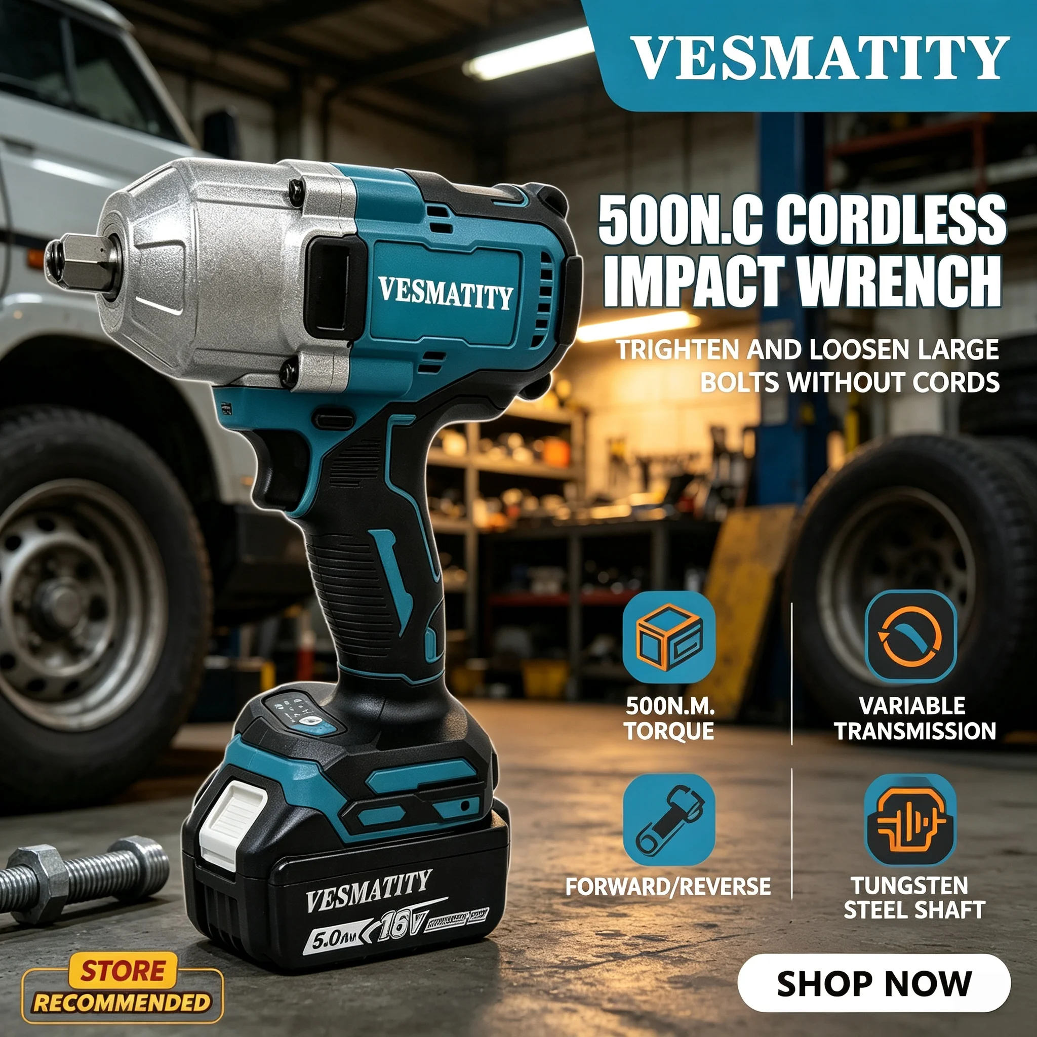 18V Brushless Impact Wrench 1050Nm Max Torque 1/2