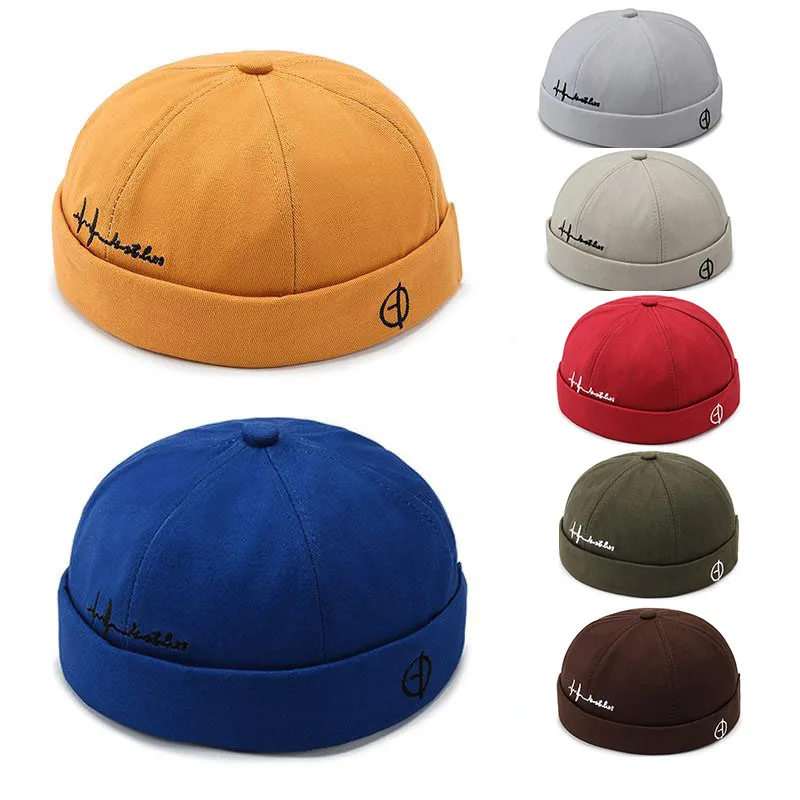 New Brimless Men Beanies Docker Hat Letter Embroidery Dome Hat Unisex adjustable Summer Hat Retro Women Men  Hip Hop Bonnet Hat