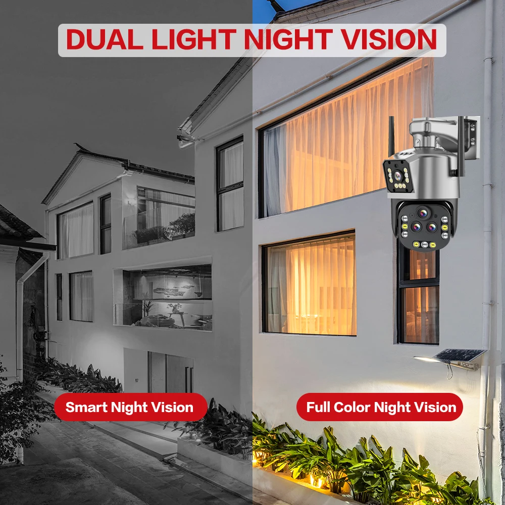 8K 16MP HD Wifi PTZ Camera Outdoor 20X Zoom  Four Lens Dual Screen AI Auto Tracking IP Camera CCTV Audio Video Surveillance P2P