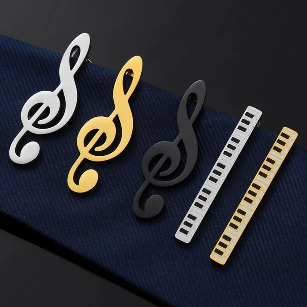 Creative Treble Clef Guitar Tie Clip Instrument Titanium Steel Music Note Tie Pin Punk Hip Hop Piano Necktie Buckle Men